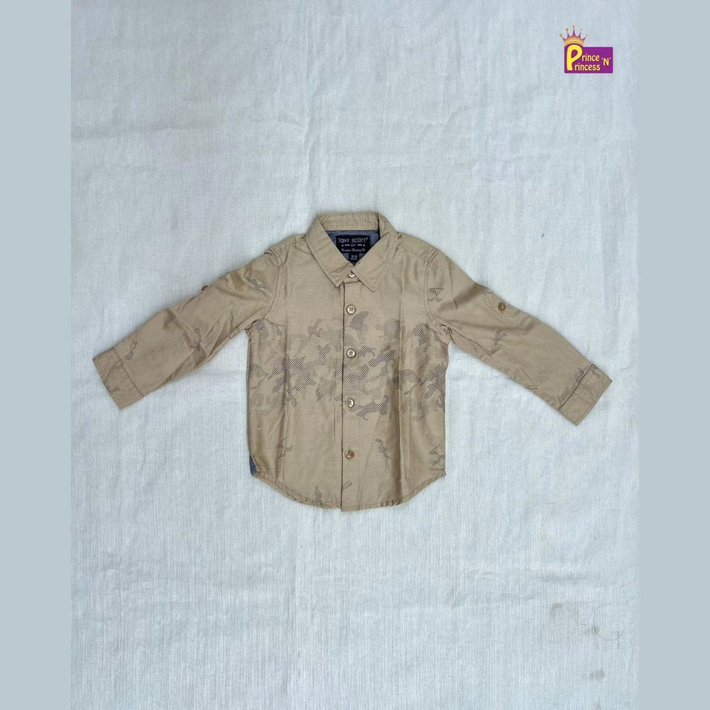 Kids Printed Full Sleeve Shirt in Beige ST219