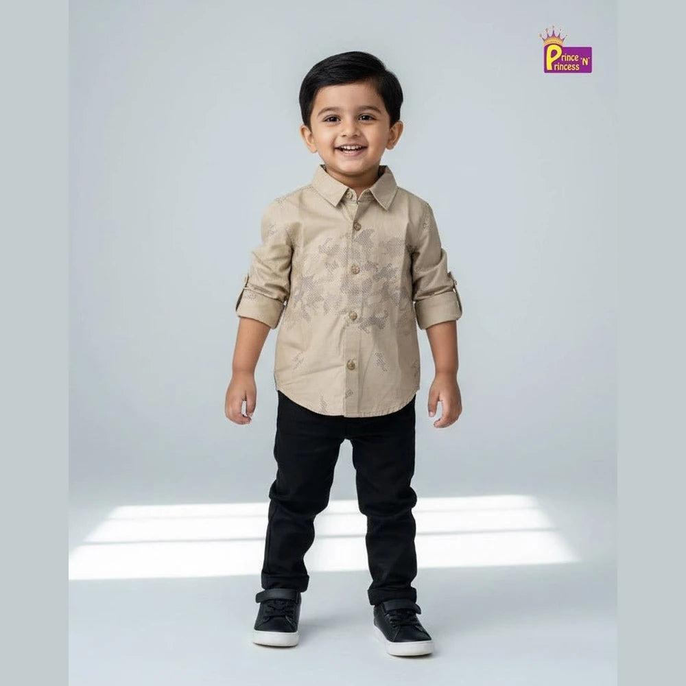 Kids Printed Full Sleeve Shirt in Beige ST219