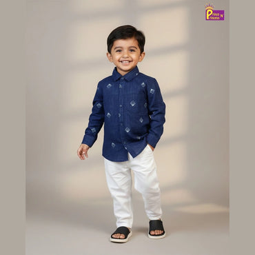 Kids Printed Full Sleeve Shirt in Navy ST050