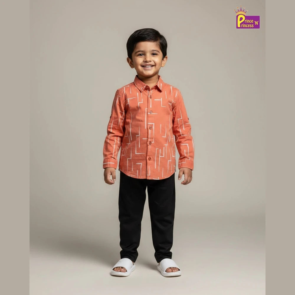 Kids Printed Full Sleeve Shirt in Peach ST220