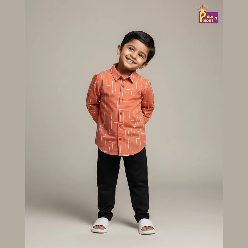 Kids Printed Full Sleeve Shirt in Peach ST220
