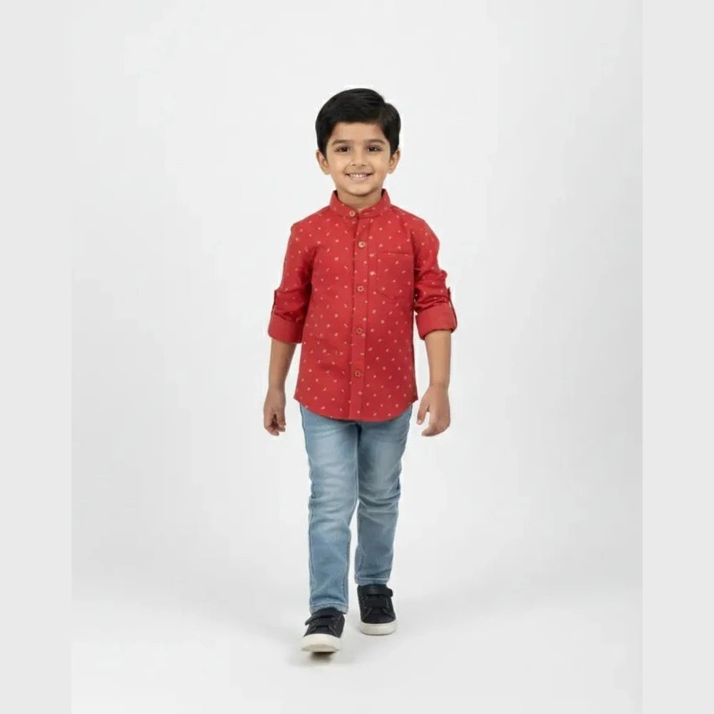Kids Printed Full Sleeve Shirt in Red ST212