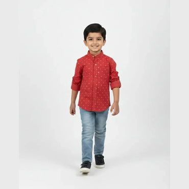 Kids Printed Full Sleeve Shirt in Red ST212