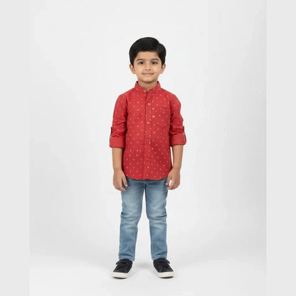 Kids Printed Full Sleeve Shirt in Red ST212