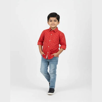 Kids Printed Full Sleeve Shirt in Red ST212