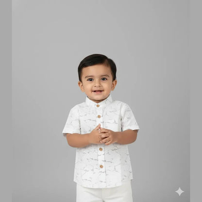 Kids Printed Half Sleeve Shirt in White ST203