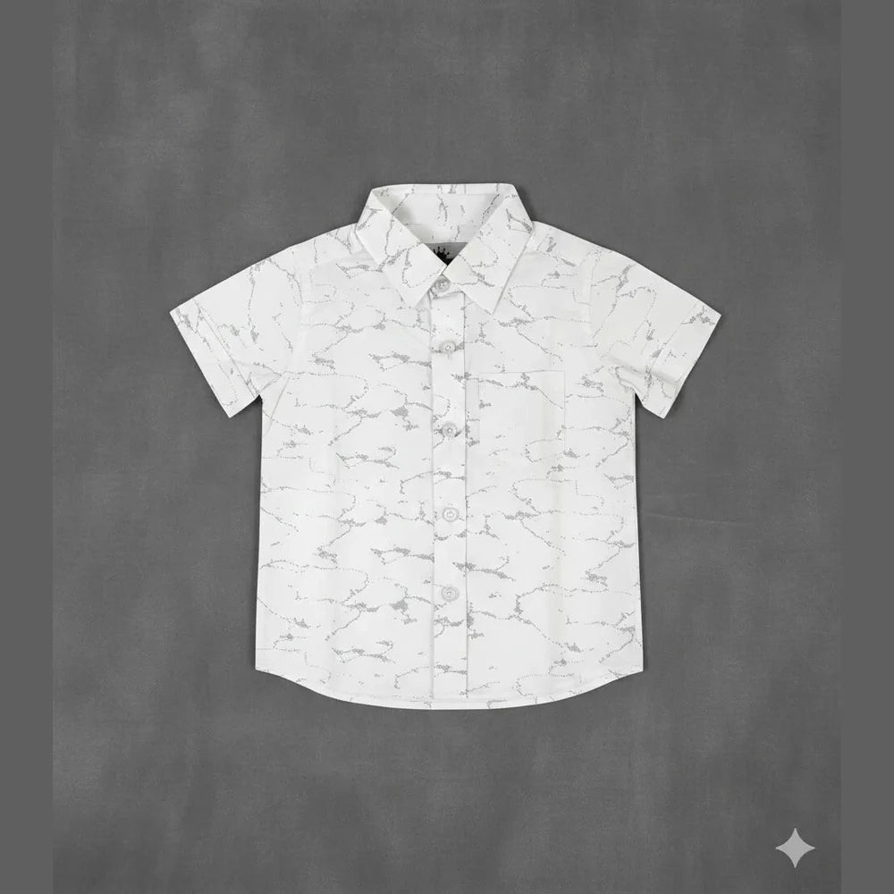 Kids Printed Half Sleeve Shirt in White ST203