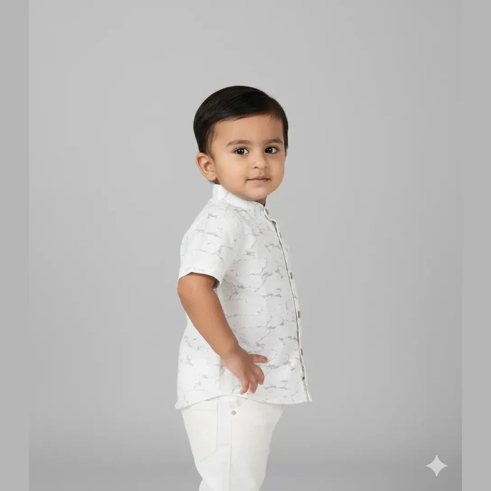 Kids Printed Half Sleeve Shirt in White ST203