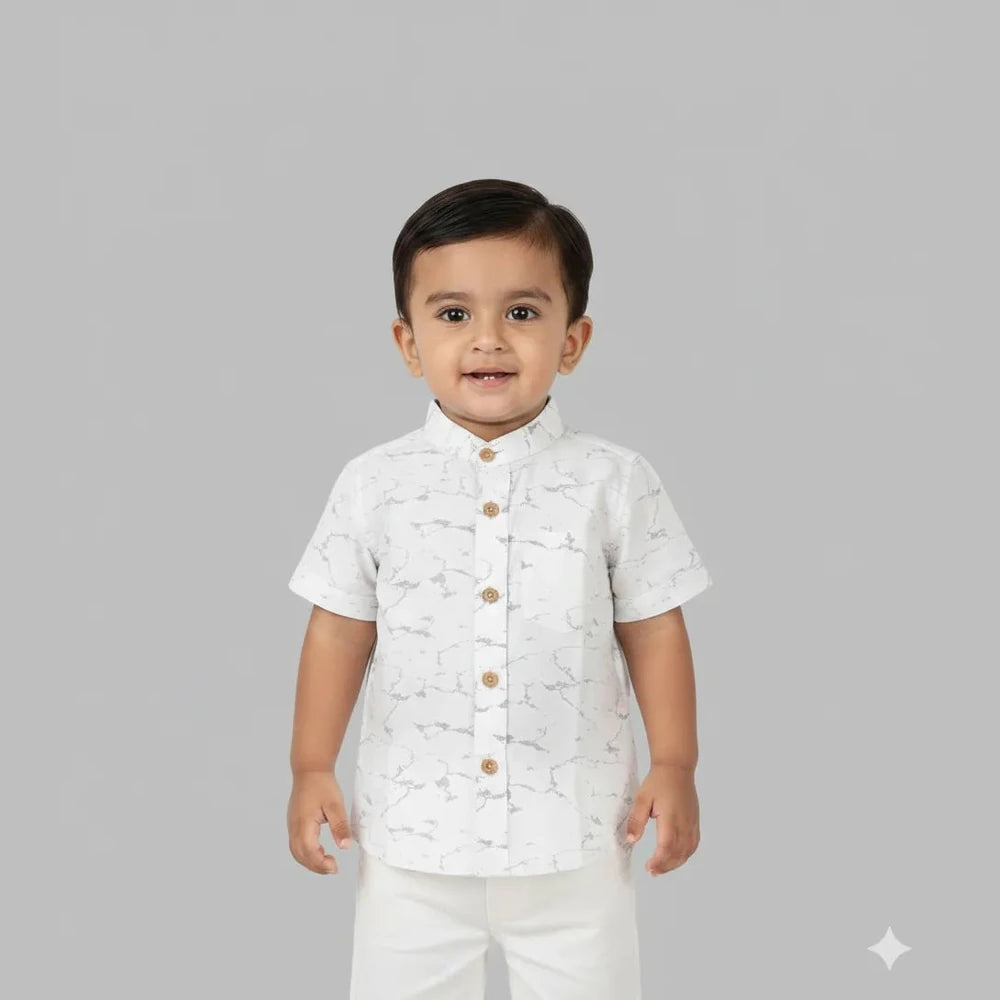 Kids Printed Half Sleeve Shirt in White ST203