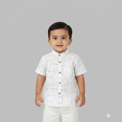 Kids Printed Half Sleeve Shirt in White ST203