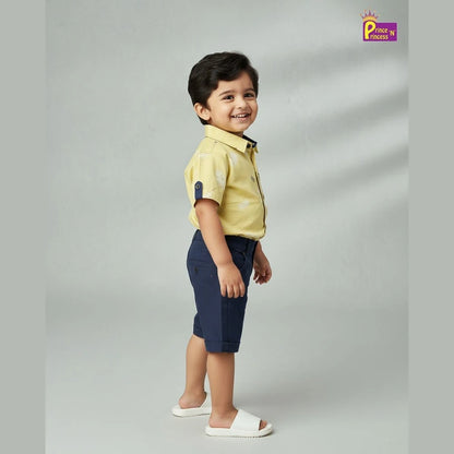 Kids Printed Half Sleeve Shirt in Yellow with Navy ST221