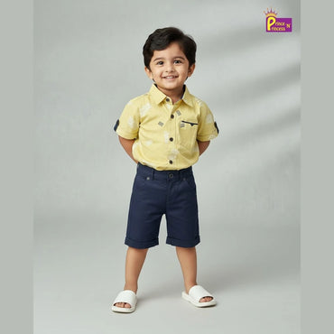 Kids Printed Half Sleeve Shirt in Yellow with Navy ST221