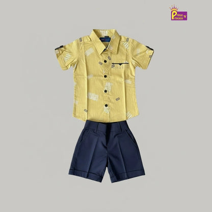 Kids Printed Half Sleeve Shirt in Yellow with Navy ST221