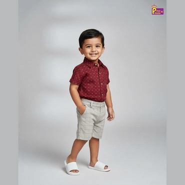 Kids Printed Half Sleeve Shirt Maroon with Grey ST223