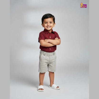 Kids Printed Half Sleeve Shirt Maroon with Grey ST223