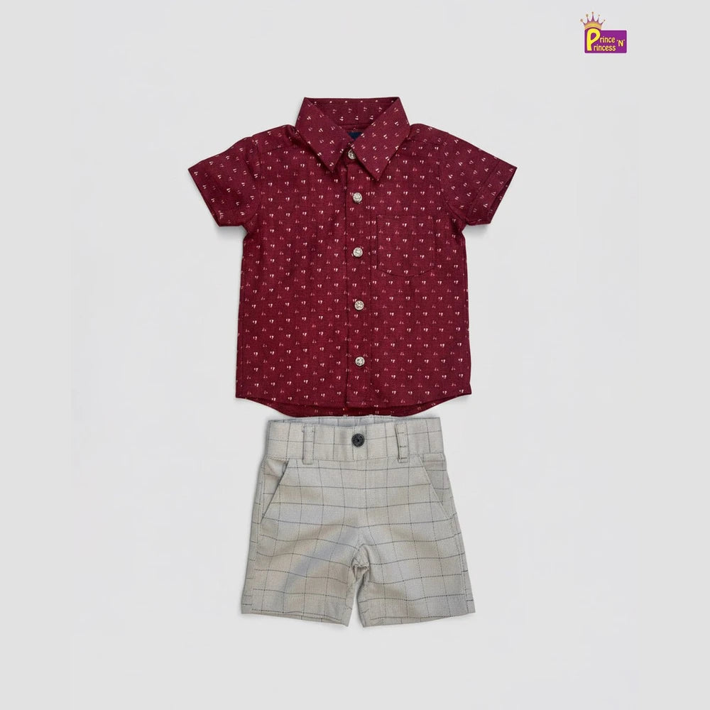 Kids Printed Half Sleeve Shirt Maroon with Grey ST223