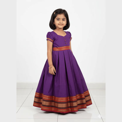 Pattu Gown Purple Chettinad Cotton Star Neck | Baby Girl Traditional Gown PG615