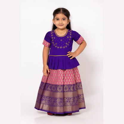 Kids Purple with Pink Traditional AARI Work pattu Pavadai PPP1652