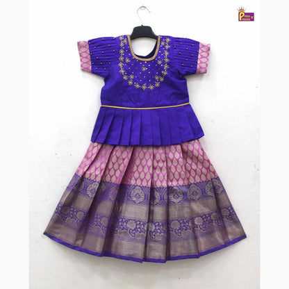 Kids Purple with Pink Traditional AARI Work pattu Pavadai PPP1652