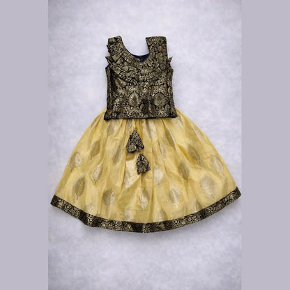 Kids Raw Silk Lehenga Choli Black with Yellow LC271
