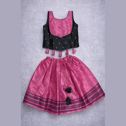 Kids Raw Silk Lehenga Choli Pink with Grey LC288