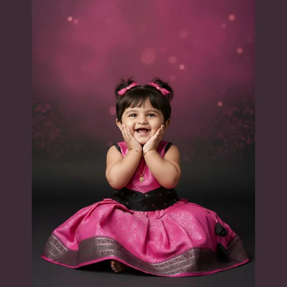 Kids Raw Silk Lehenga Choli Pink with Grey LC288