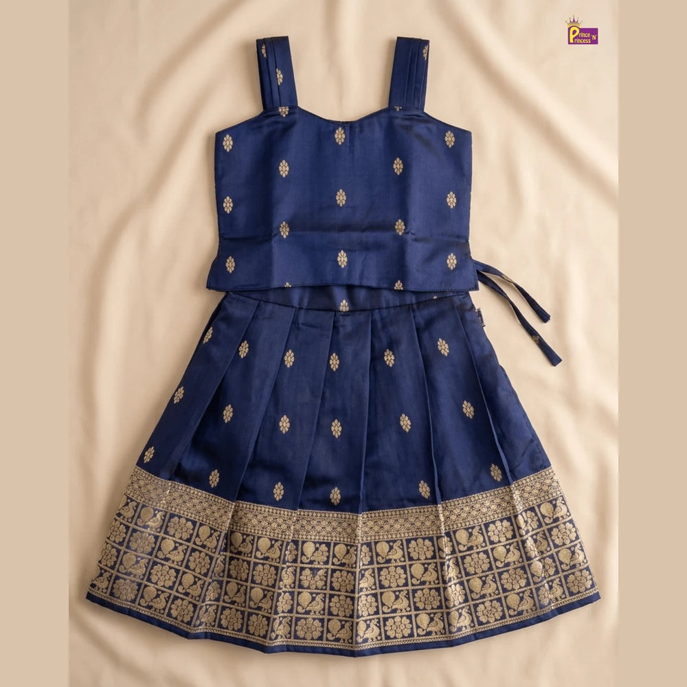 Kids Raw Silk Traditional Pattu Pavadai Navy PPP2044