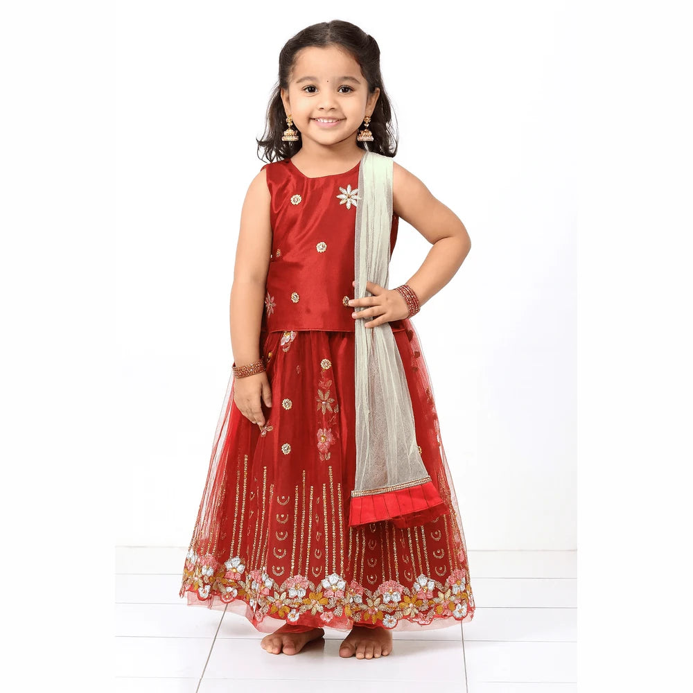 Kids Red emproidery Net ethnic Lehenga Choli LC152