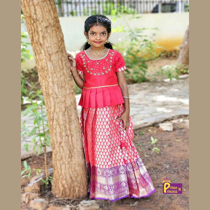 Kids Red Traditional AARI Work Pattu Pavadai PPP1536