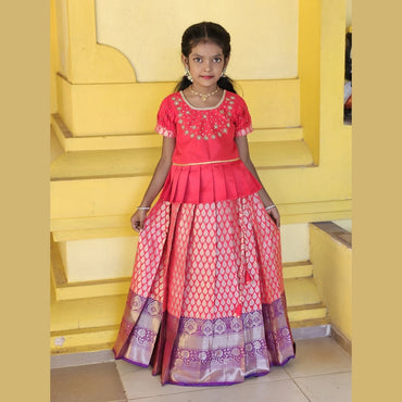 Kids Red Traditional AARI Work Pattu Pavadai PPP1536