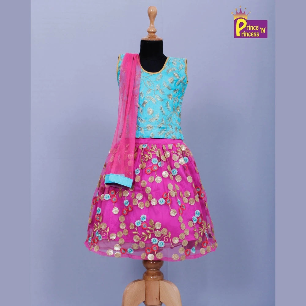 Kids Sky Blue Pink Sequence Embroidery Lehenga Choli LC020