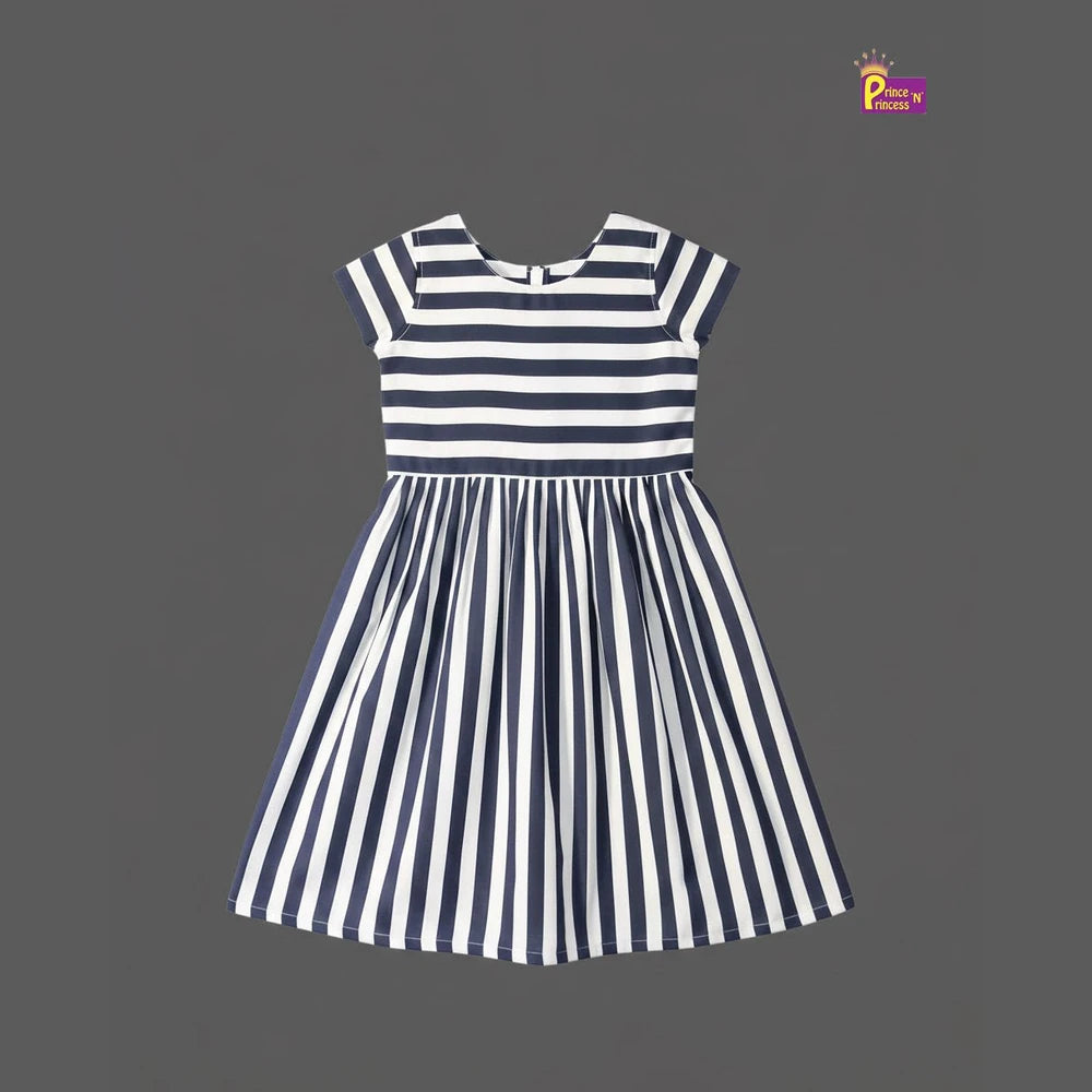 Kids Stripped Cotton Frock in White and Black CF106