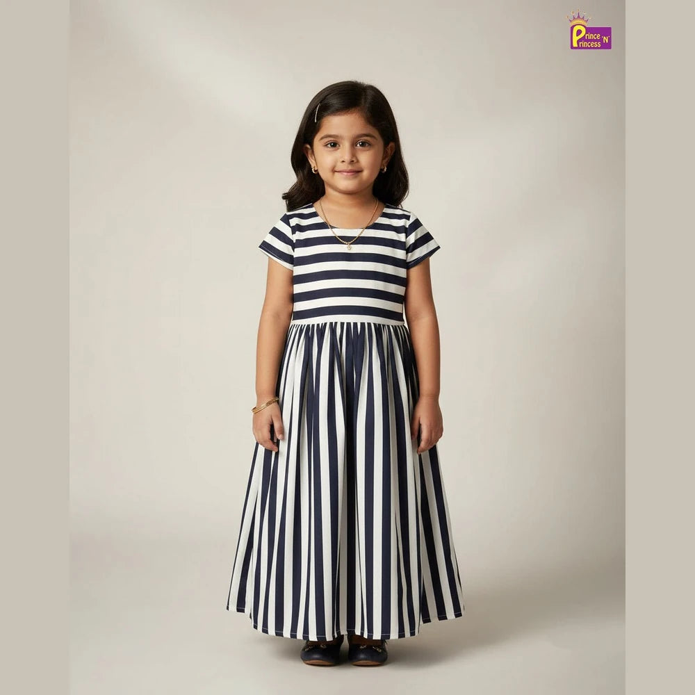Kids Stripped Cotton Frock in White and Black CF106