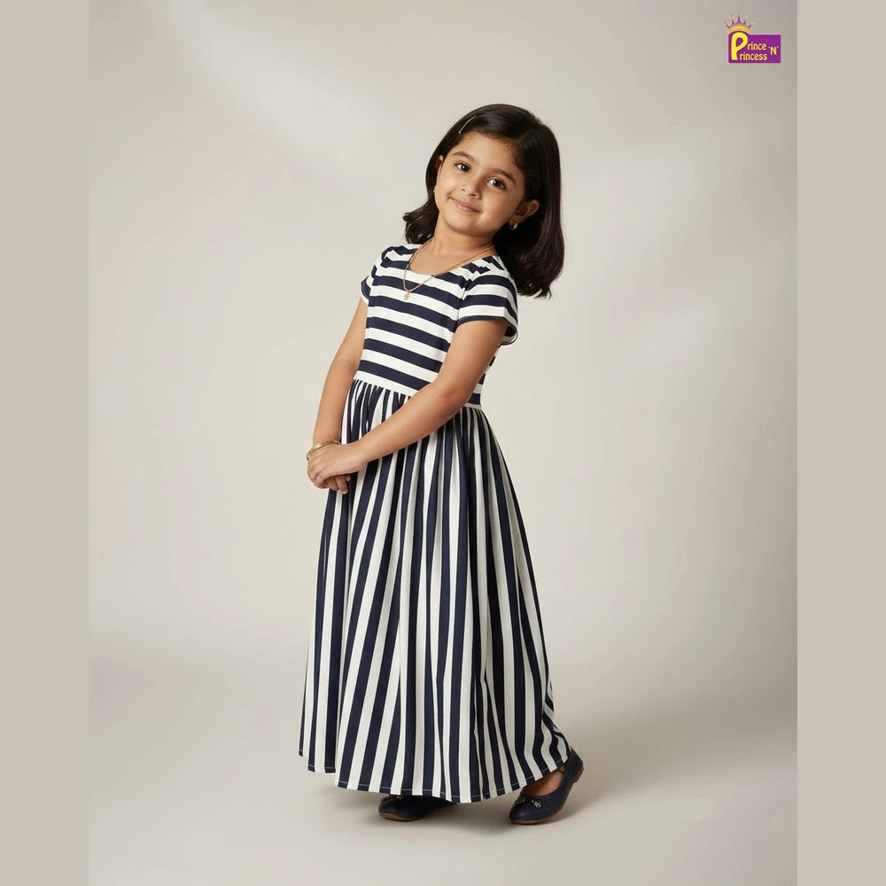 Kids Stripped Cotton Frock in White and Black CF106
