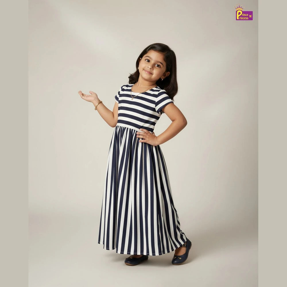Kids Stripped Cotton Frock in White and Black CF106