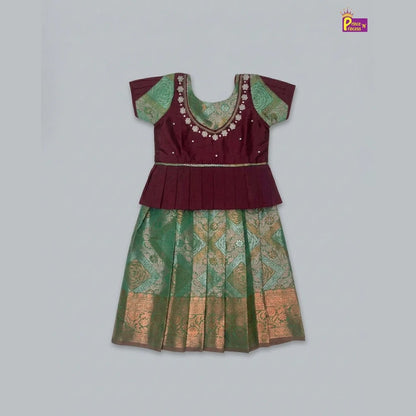 Kids Traditional AARI Work pattu Pavadai Maroon & Green PPP1613