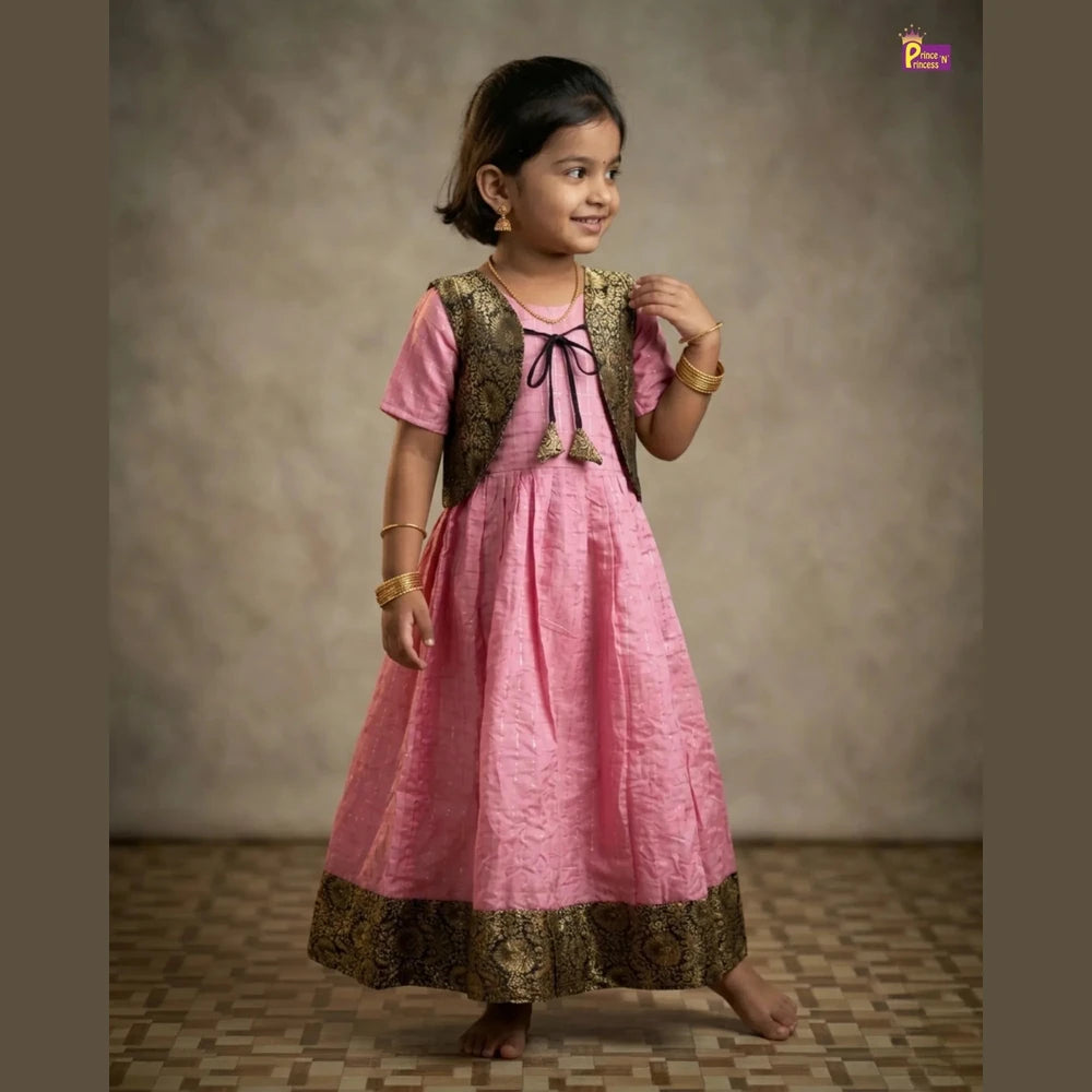 KIds Traditional Coat Long Gown in Pink PG564