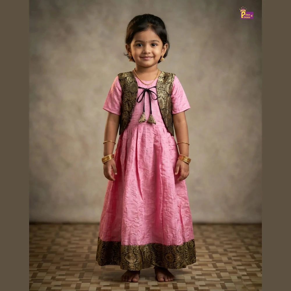 KIds Traditional Coat Long Gown in Pink PG564