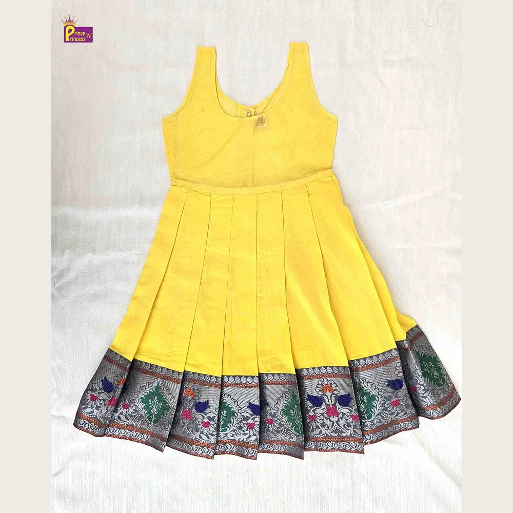 Kids Traditional Pattu Pavadai in Ash with Yellow PPP1528
