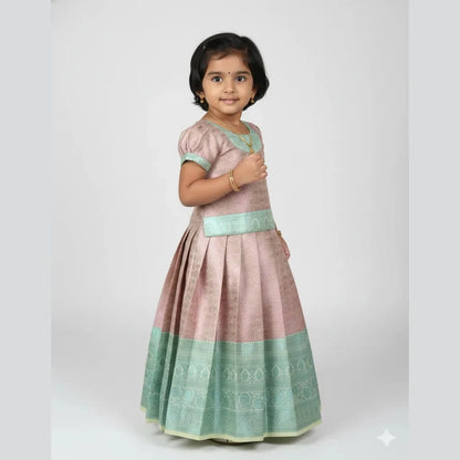 Kids Traditional Pattupavadai Pink Copper PPP1571