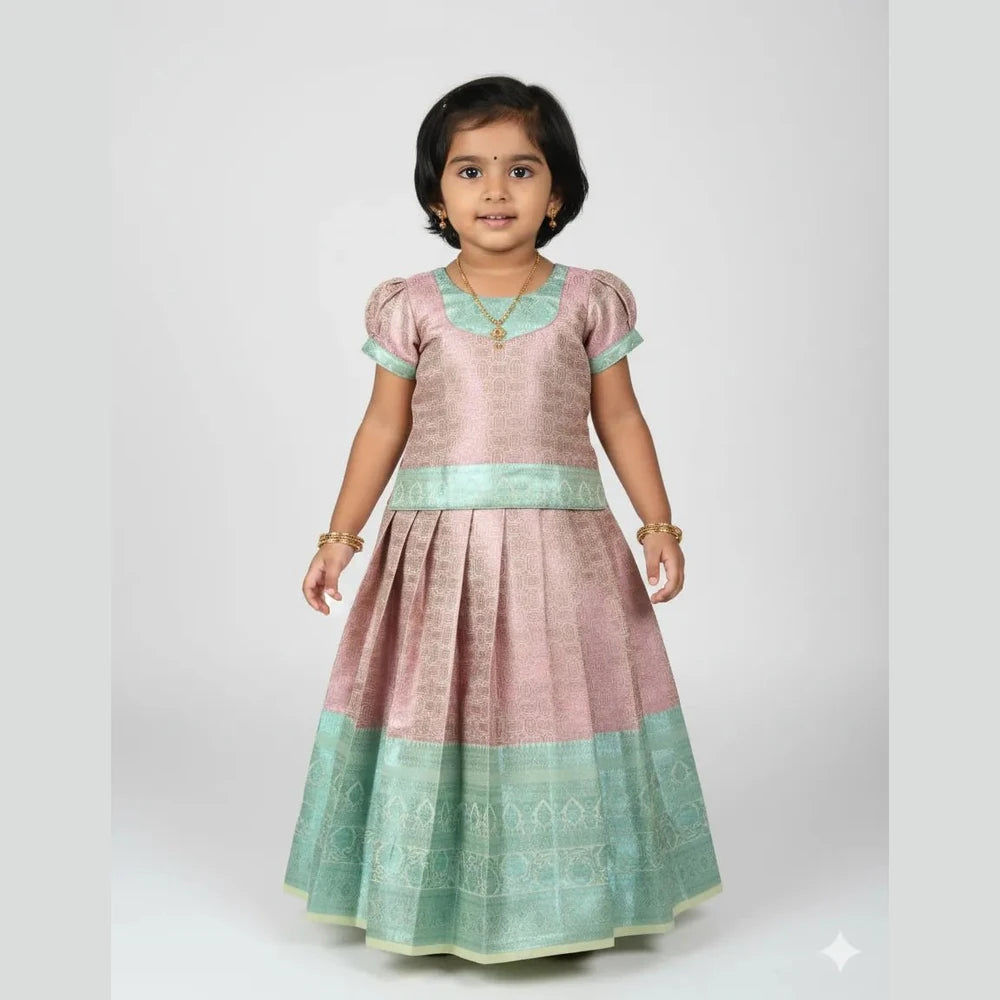 Kids Traditional Pattupavadai Pink Copper PPP1571