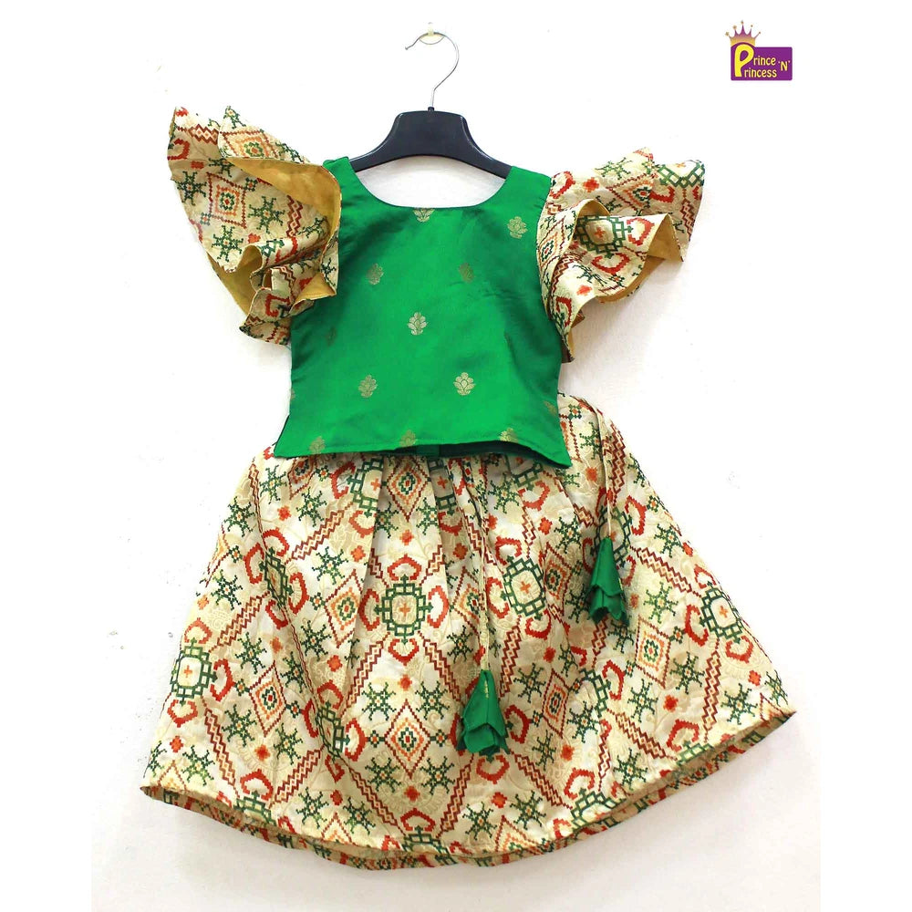 Kids Trending Green Halfwhite Lehenga Choli LC250