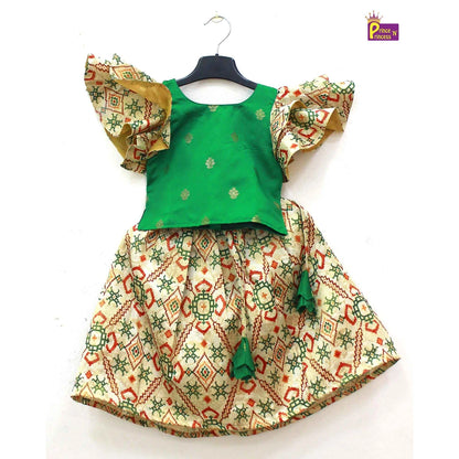 Kids Trending Green Halfwhite Lehenga Choli LC250