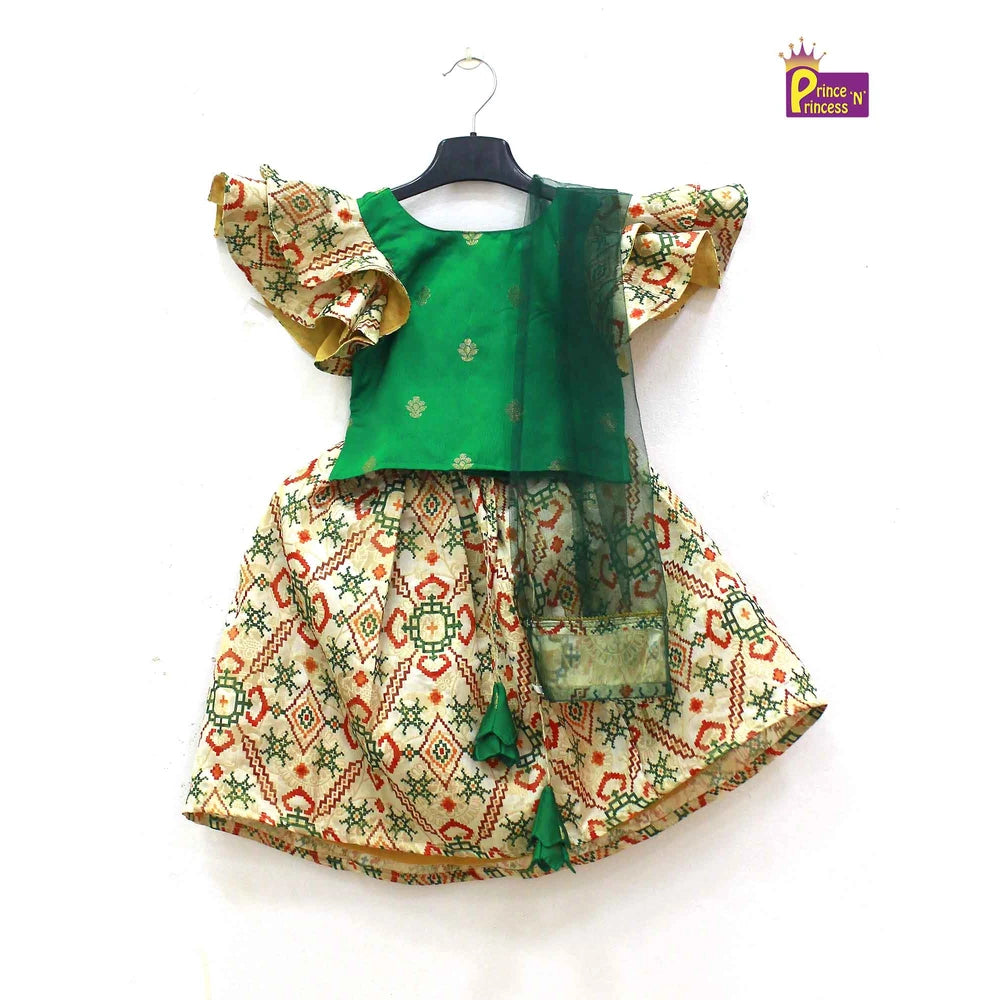 Kids Trending Green Halfwhite Lehenga Choli LC250