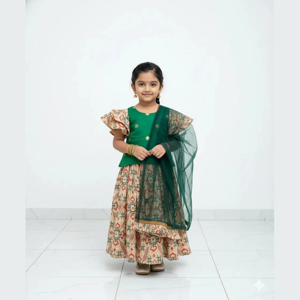 Kids Trending Green Halfwhite Lehenga Choli LC291