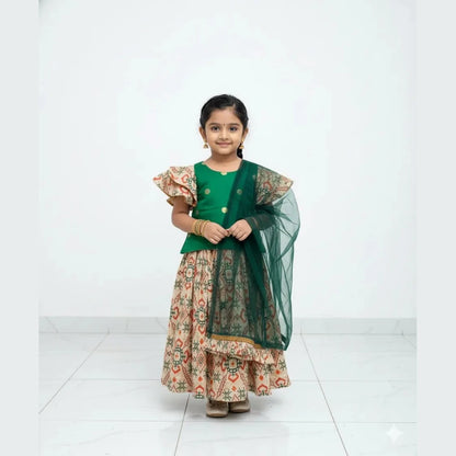 Kids Trending Green Halfwhite Lehenga Choli LC291
