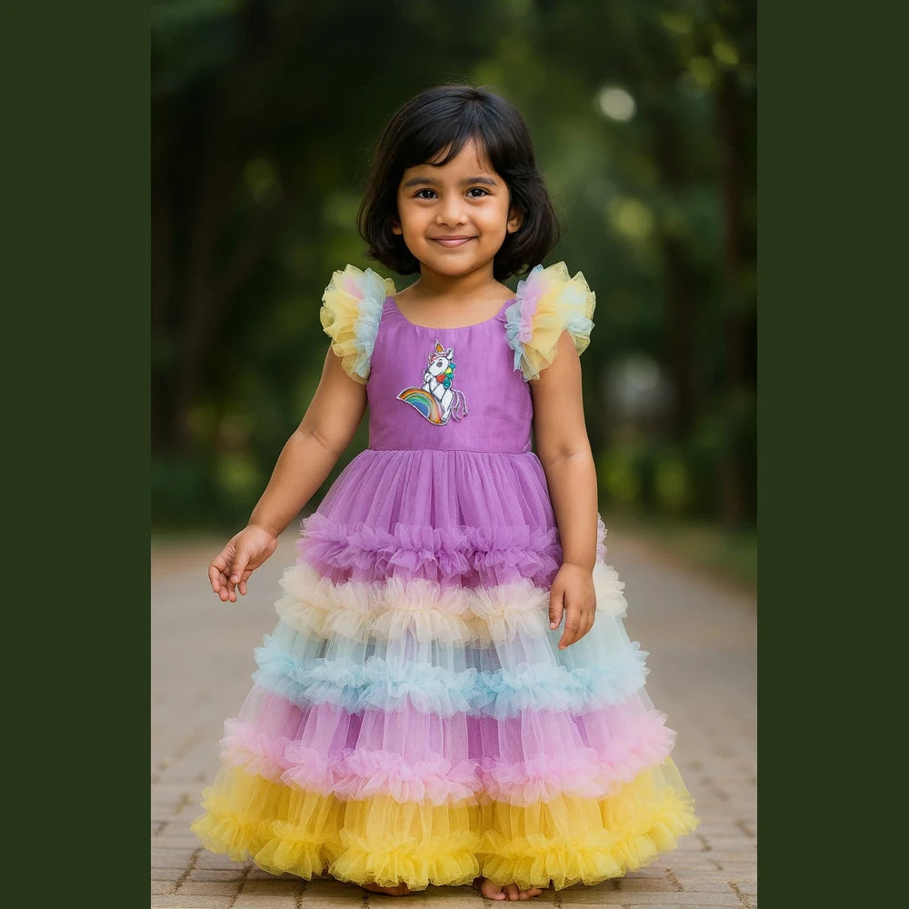 Kids Unicorn multi colour Prince N Princess Party Gown BG234