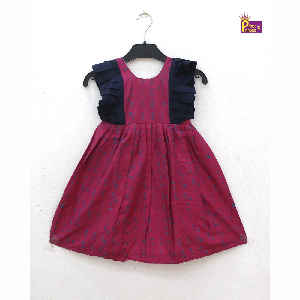 Kids Whine with Navy Cotton Frock CF077