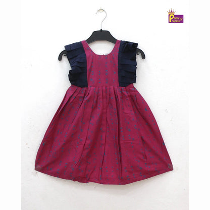 Kids Whine with Navy Cotton Frock CF077