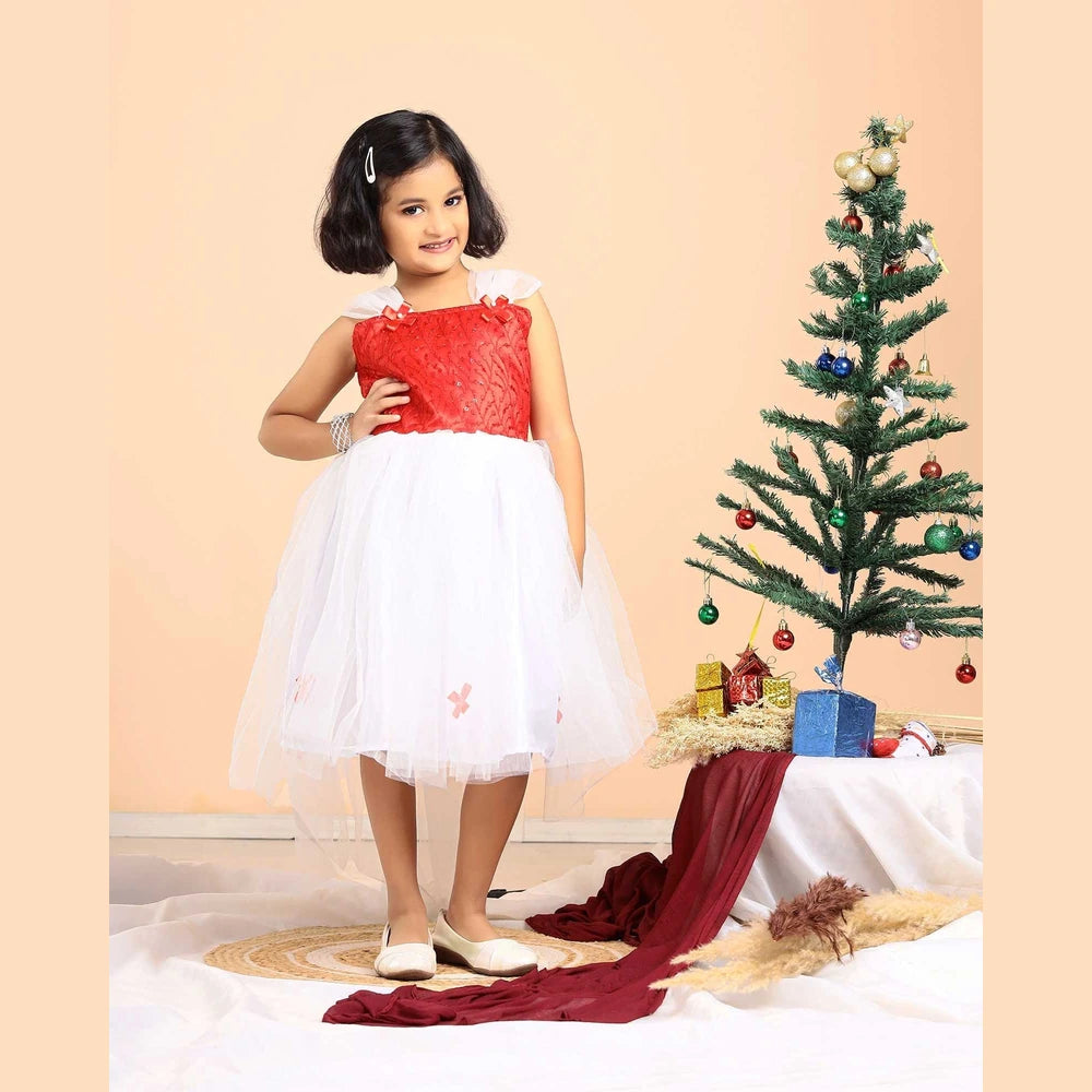 Kids White with Red Festival Frock WGF006